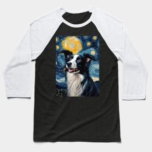 Adorable Border Collie Dog Breed Painting in a Van Gogh Starry Night Art Style Baseball T-Shirt